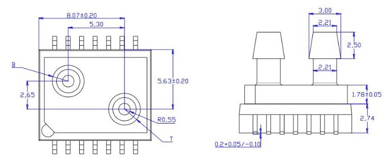 Mechanical Drawing - DFRobot SEN0343 Differential Pressure Sensor Module